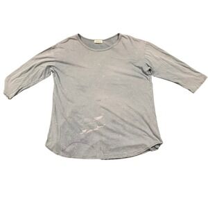 Adara Womens 1XL Blue Acid Wash Grunge 3/4 Sleeve Scoop Neck Tunic Top